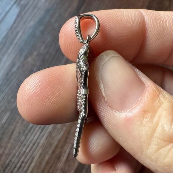 REAL DIAMONDS in STERLING SILVER BIRD / ANGEL WING PENDANT Vintage Estate 925 - Picture 9 of 13